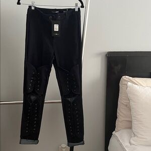 Fashion Nova Black Lace-Up Boyfriend Jeans